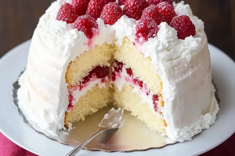 Raspberry and Cream Angel Food Cake