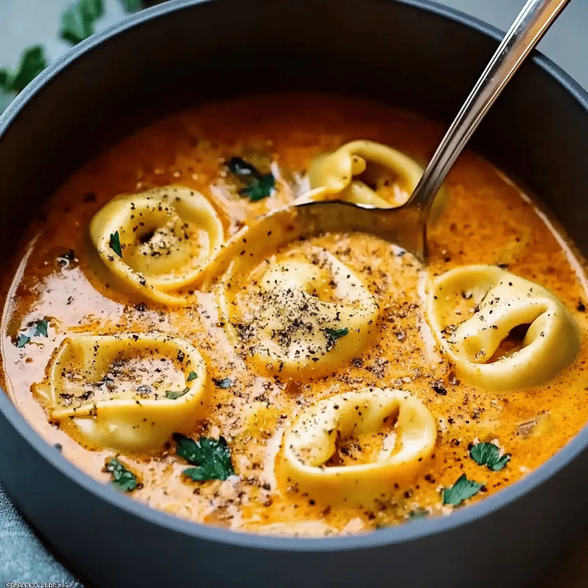 Cheesy Tomato Tortellini Soup