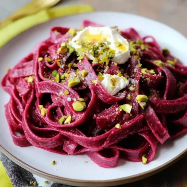 Beet Pasta with Pistachios and Shallot Butter