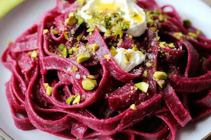 Beet Pasta with Pistachios and Shallot Butter