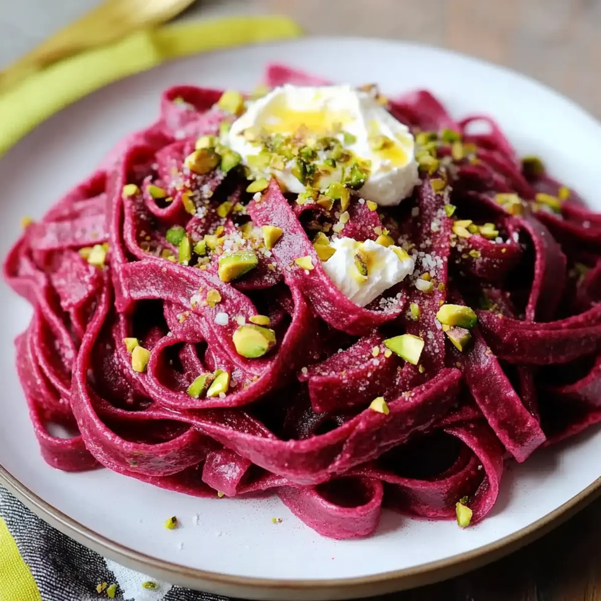 Beet Pasta with Pistachios and Shallot Butter