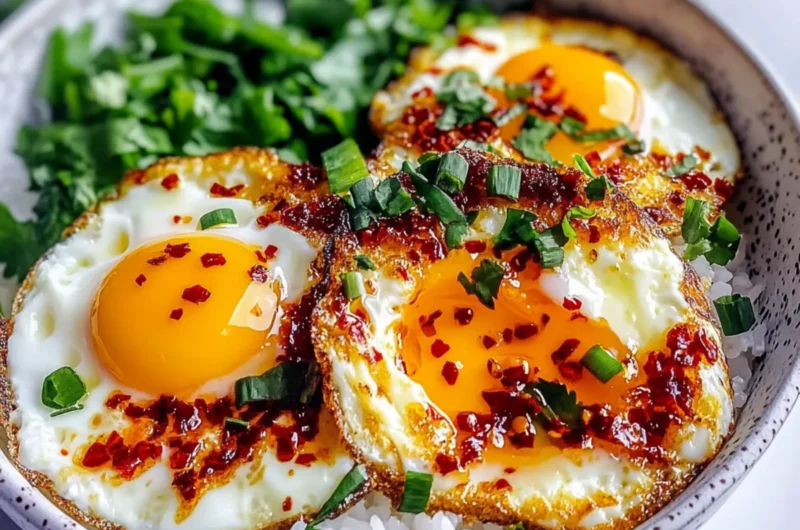 Crispy Chili Oil Eggs Over Rice