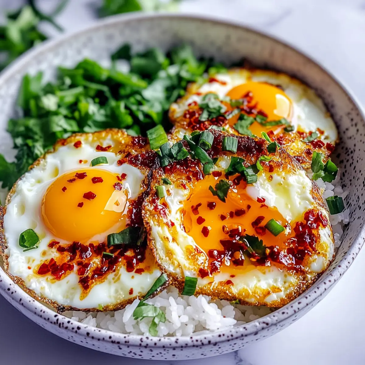 Crispy Chili Oil Eggs Over Rice