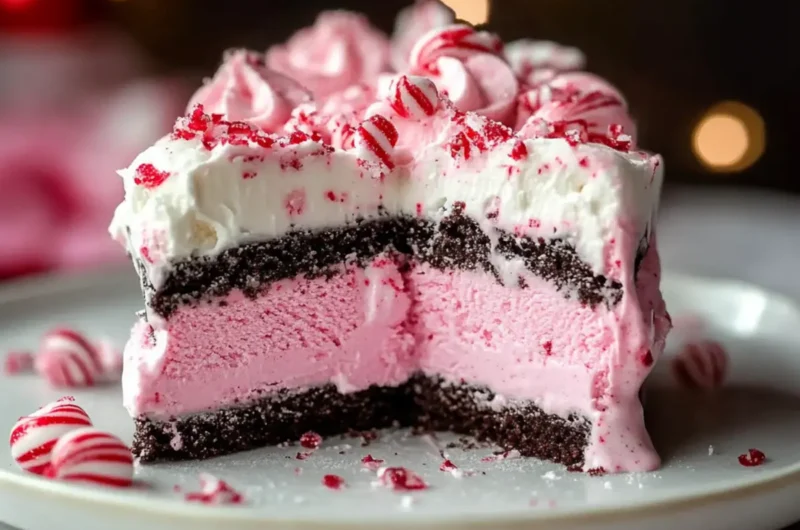 Pink Peppermint Christmas Ice Cream Cake