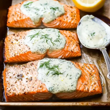 Baked Salmon with Lemon Dill Yogurt Sauce