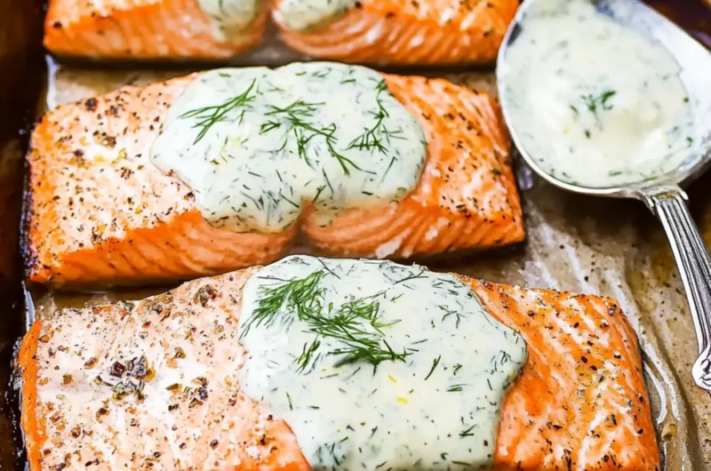 Baked Salmon with Lemon Dill Yogurt Sauce