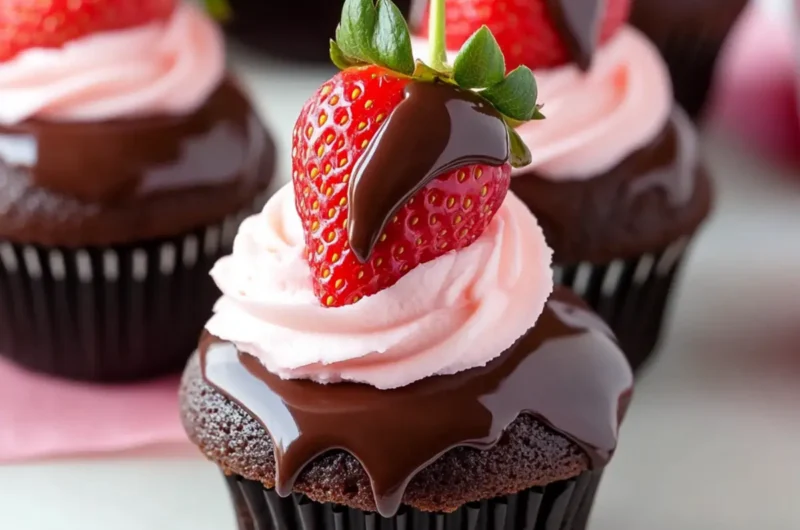 Chocolate Dipped Strawberry Cupcakes