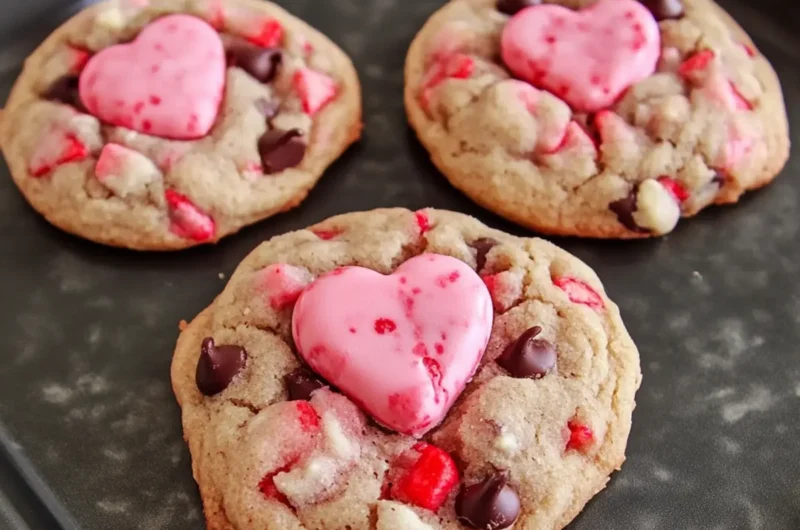 Strawberry Chocolate Chip Sweetheart Cookies