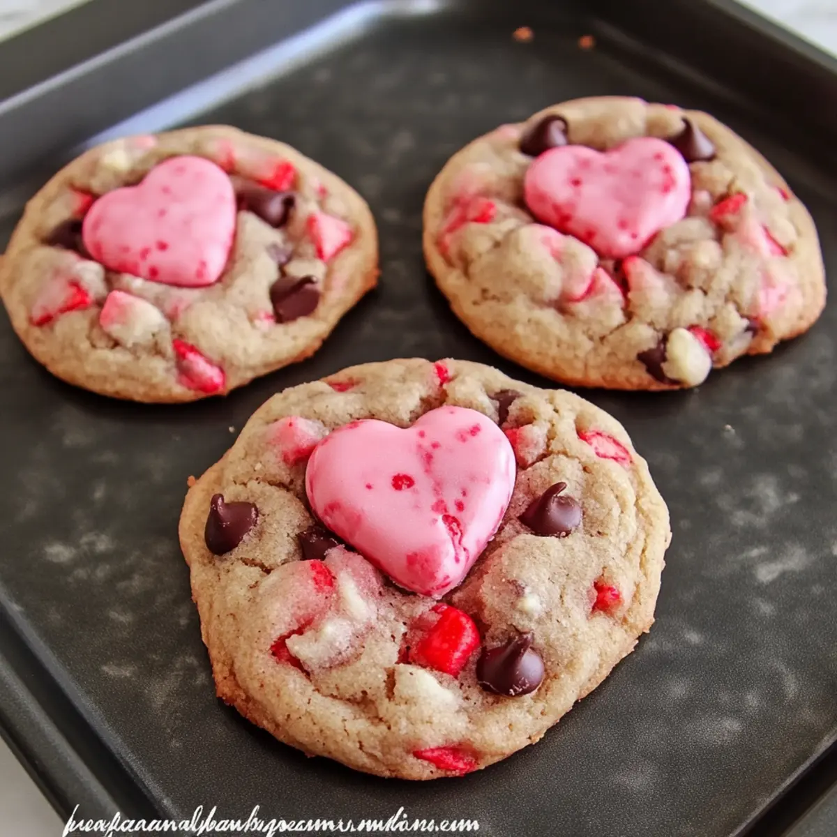 Strawberry Chocolate Chip Sweetheart Cookies