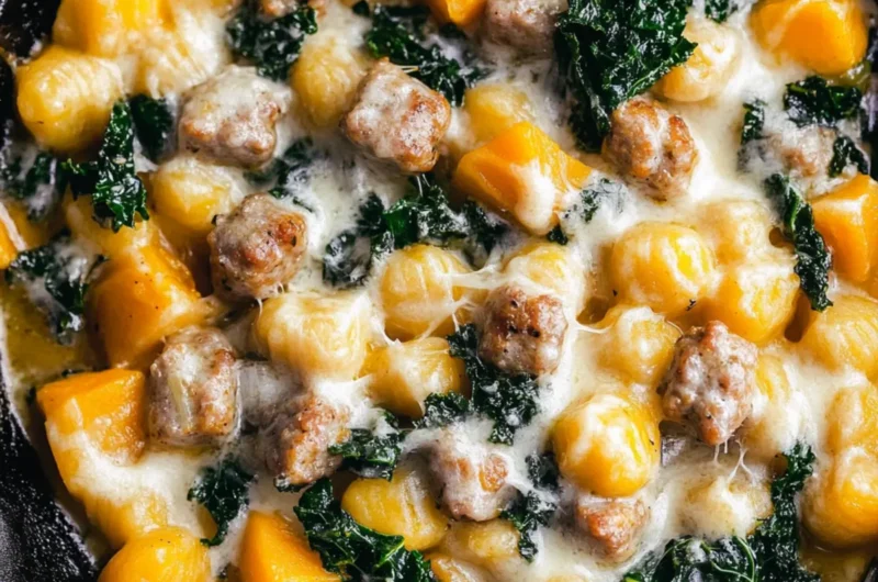Butternut Squash, Sausage, and Kale Gnocchi Skillet