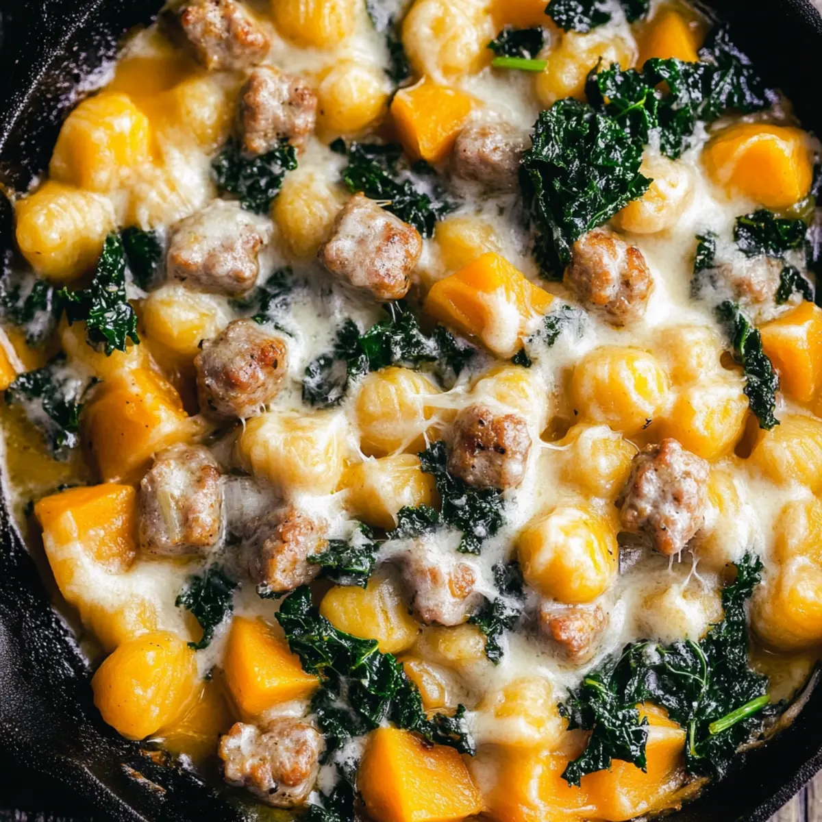 Butternut Squash, Sausage, and Kale Gnocchi Skillet